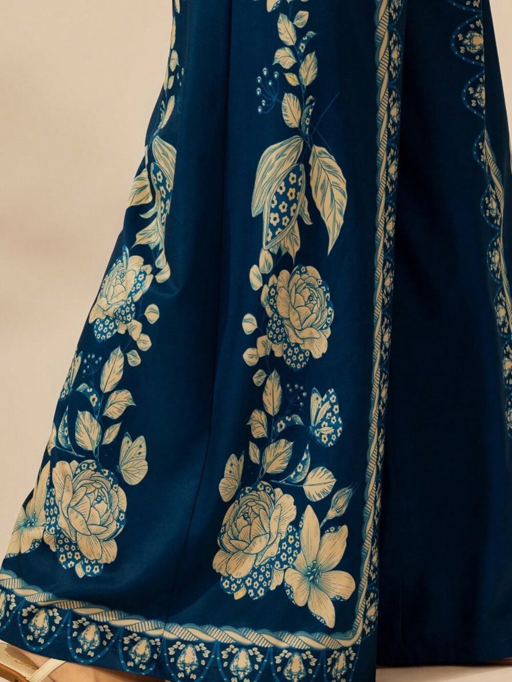 Dark Blue Boho Women's Tropical Plant Print Pants - Picture 7 of 7